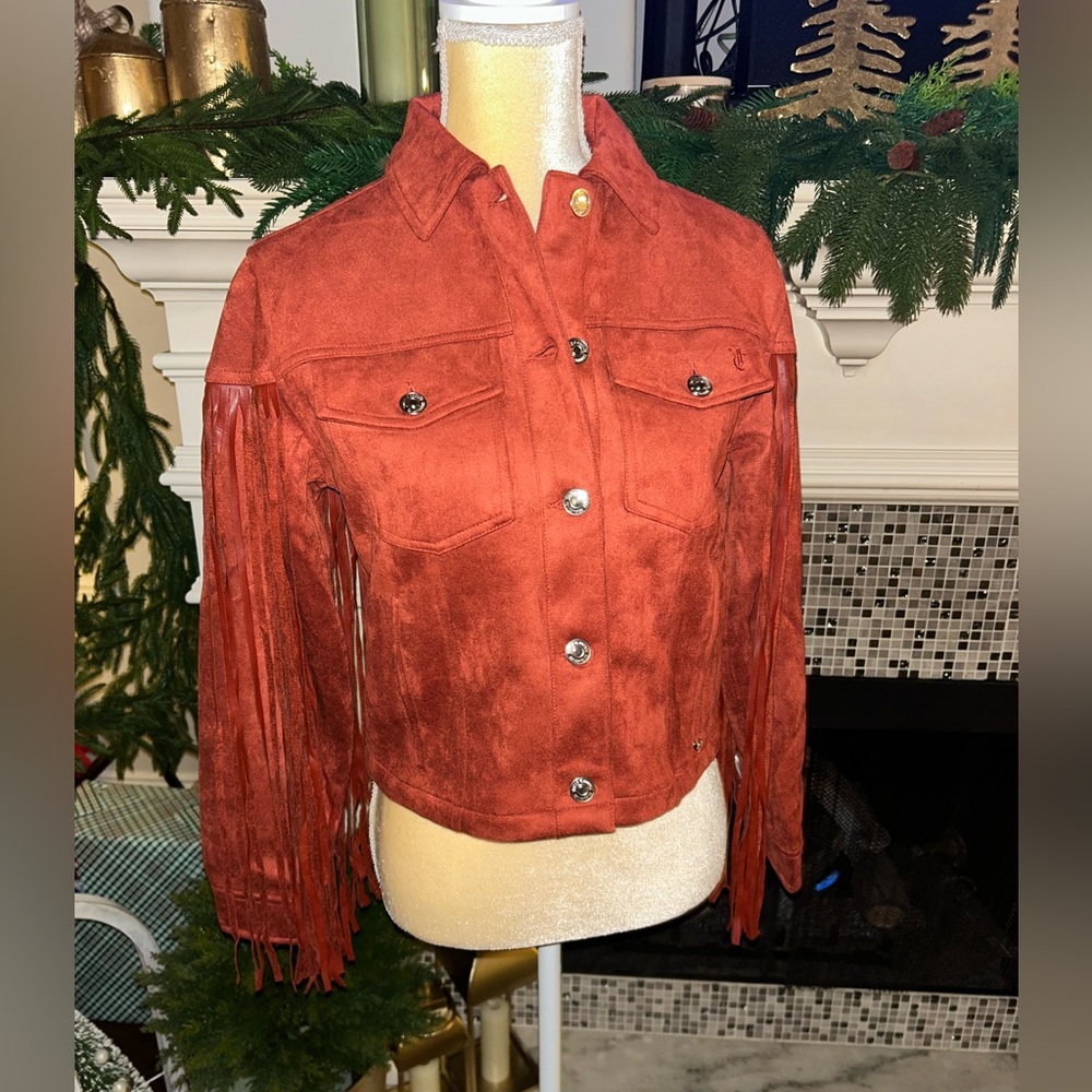 Juicy Couture Rust Red Suede Fringe Leather Jacket